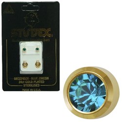 Birthstone Studs - Reg Bezel Gold - December / Blue Zircon